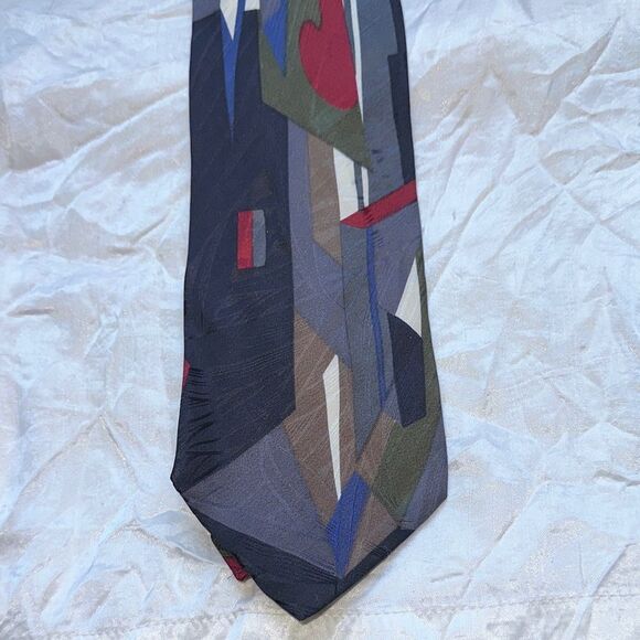 Vintage 80s/90s Zylos George Machado Abstract Patterned Silk Tie - Picture 1 of 6